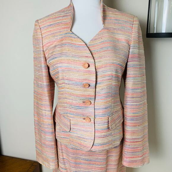 Vintage Bergamo By Ebi Size 4 2-Piece Suit Skirt w/ Blazer Jacket Tweed Striped - Picture 6 of 11